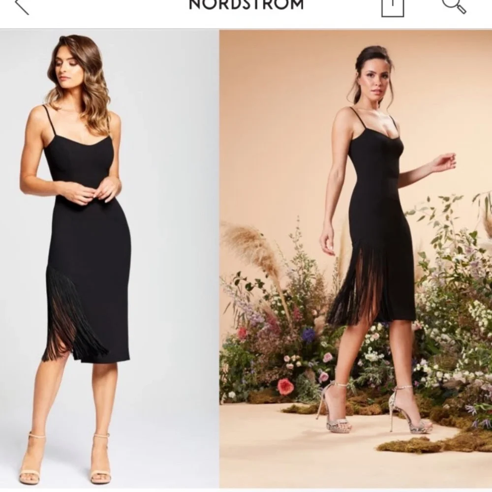 NEW Dress the Population Rory black fringe midi dress size XS - Picture 1 of 9